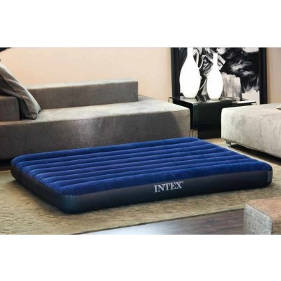 Blue Stripe Flocked Double Inflatable Mattress
